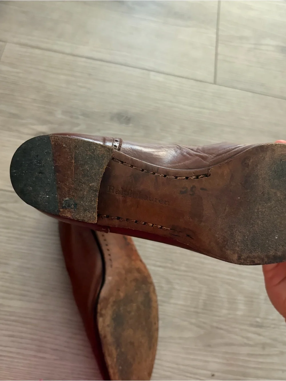 Ralph Lauren Classic Brown Leather Wood Sole Flats